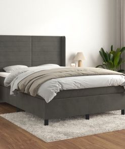 Krevet s oprugama i madracem tamnosivi 140x200 cm baršunasti