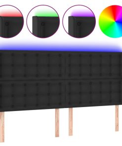 LED uzglavlje crno 183 x 16 x 118/128 cm od umjetna koža