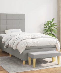 Okvir kreveta s oprugama i madrac svjetlosivi 80x200cm tkanina