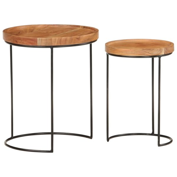 2-dijelni set stolića za kavu masivno bagremovo drvo i čelik