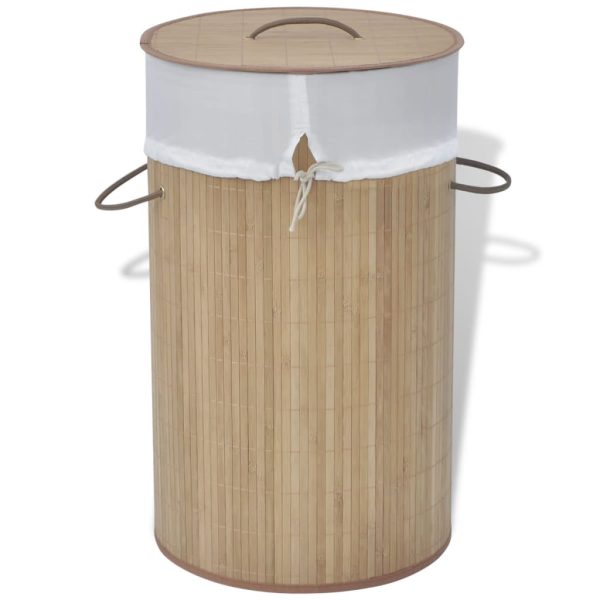 242723 Bamboo Laundry Bin Round Natural