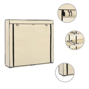 282433 Shoe Cabinet with Cover Cream 115x28x110 cm Fabric