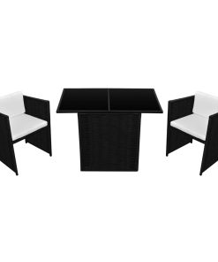 3-dijelni bistro set od poliratana s jastucima crni