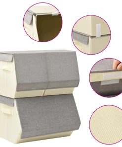 3-dijelni set složivih kutija za pohranu od tkanine sivi i krem