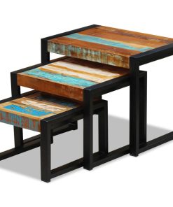 3-dijelni set uklapajućih stolića od masivnog obnovljenog drva
