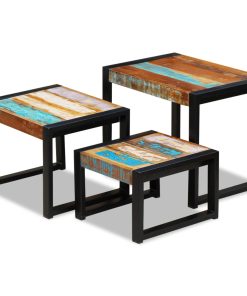 3-dijelni set uklapajućih stolića od masivnog obnovljenog drva