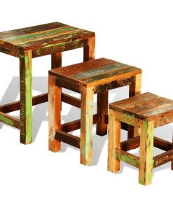 3-dijelni set uklapajućih stolića starinski obnovljeno drvo