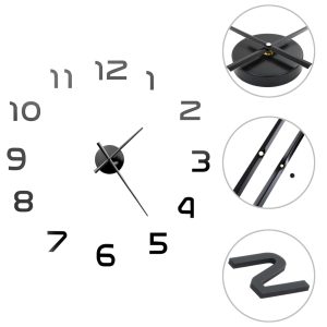 3D zidni sat moderni dizajn 100 cm XXL crni