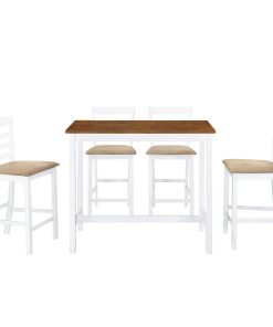 5-dijelni barski set stola i stolica od masivnog drva smeđe-bijeli