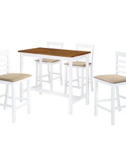5-dijelni barski set stola i stolica od masivnog drva smeđe-bijeli