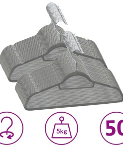 50-dijelni set vješalica za odjeću protuklizni sivi baršunasti