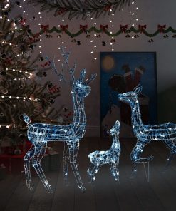 Akrilna obitelj sobova božićni ukras 300 LED ledena bijela