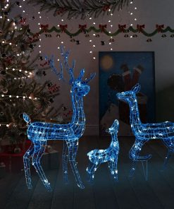 Akrilna obitelj sobova božićni ukras 300 LED plava