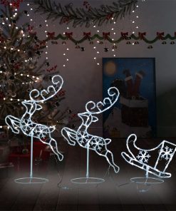 Akrilni božićni sob sa saonicama 260 x 21 x 87 cm hladni bijeli