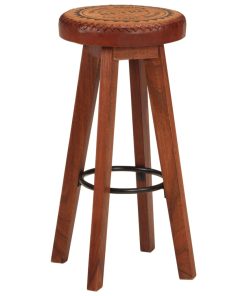 Barski stolci 2 kom od prave kože i masivnog bagremovog drva