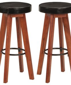 Barski stolci 2 kom od prave kože i masivnog bagremovog drva
