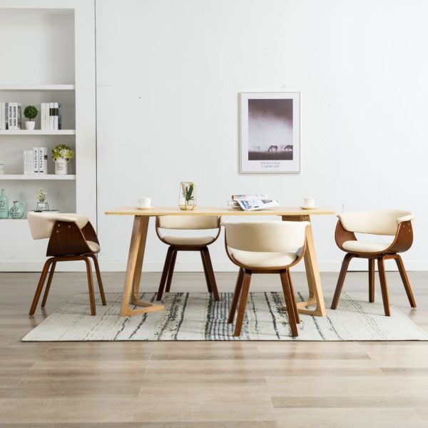 Blagovaonske stolice od savijenog drva i umjetne kože 4 kom krem