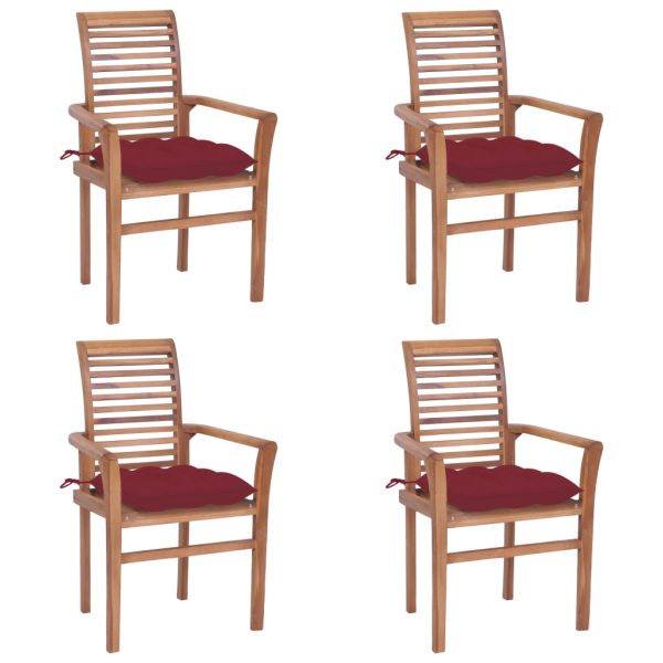 Blagovaonske stolice s jastucima boje vina 4 kom od tikovine