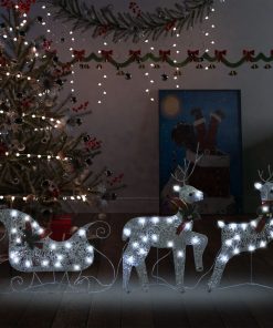Božićni vanjski ukrasni sobovi i saonice 60 LED žarulja srebrni