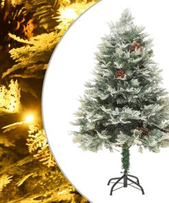 Božićno drvce s LED svjetlima i češerima zeleno 120 cm PVC i PE