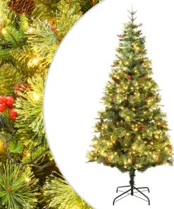 Božićno drvce s LED svjetlima i češerima zeleno 150 cm PVC i PE