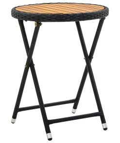 Čajni stolić crni 60 cm od poliratana i masivnog drva bagrema