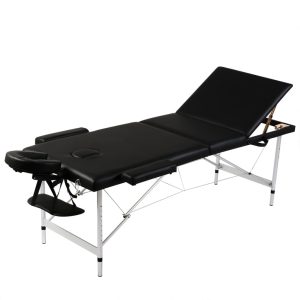 Crni sklopivi masažni trodijelni stol s aluminijskim okvirom