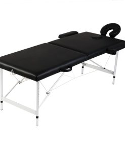Crni sklopivi stol za masažu s 2 zone i aluminijskim okvirom