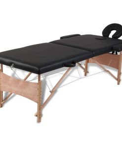 Crni sklopivi stol za masažu s 2 zone i drvenim okvirom