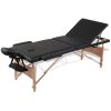 Crni sklopivi stol za masažu s 3 zone i drvenim okvirom