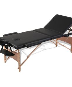 Crni sklopivi stol za masažu s 3 zone i drvenim okvirom