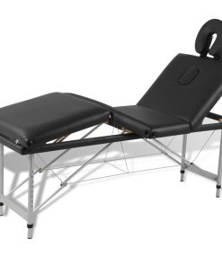 Crni sklopivi stol za masažu s 4 zone i aluminijskim okvirom