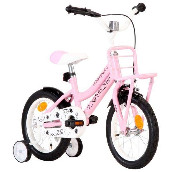 Dječji bicikl s prednjim nosačem 14 inča bijelo-ružičasti