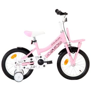 Dječji bicikl s prednjim nosačem 14 inča bijelo-ružičasti