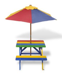 Dječji stol & klupe za piknik sa suncobranom četiri boje