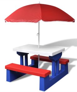 Dječji stol i klupa za piknik sa suncobranom višebojni