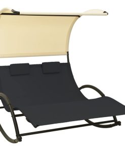 Dvostruka ležaljka za sunčanje s krovom od tekstilena crna-krem