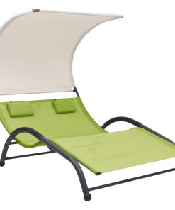 Dvostruka ležaljka za sunčanje s krovom tekstilen zelena