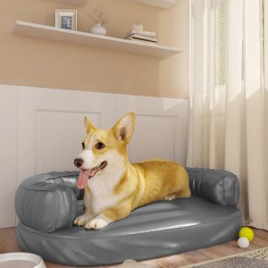 Ergonomski pjenasti krevet za pse sivi 75 x 53 cm umjetna koža