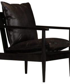 Fotelja od prave kože i bagremovog drva crna