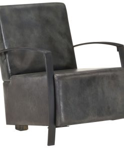 Fotelja od prave kože pohabana siva