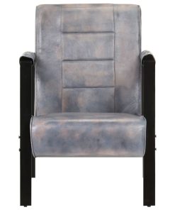 Fotelja od prave kozje kože 60 x 80 x 87 cm siva