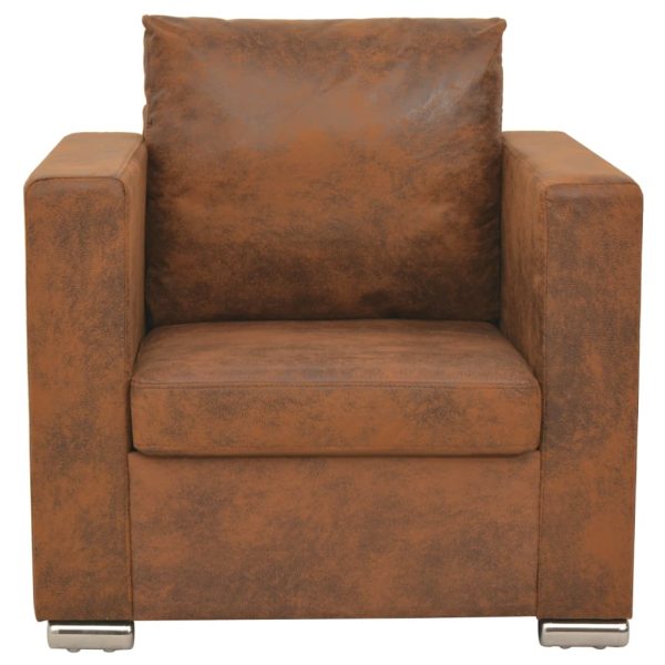 Fotelja od umjetne brušene kože smeđa