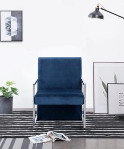 Fotelja s kromiranim nogama plava baršunasta