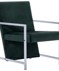 Fotelja s kromiranim nogama tamnozelena baršunasta