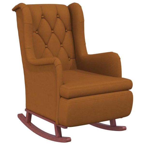 Fotelja s nogama za ljuljanje od kaučukovca smeđa baršunasta