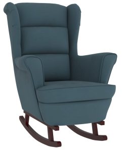 Fotelja za ljuljanje s drvenim nogama plava baršunasta