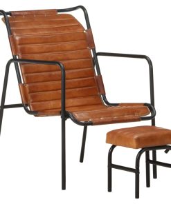 Fotelja za opuštanje s tabureom smeđa od prave kože