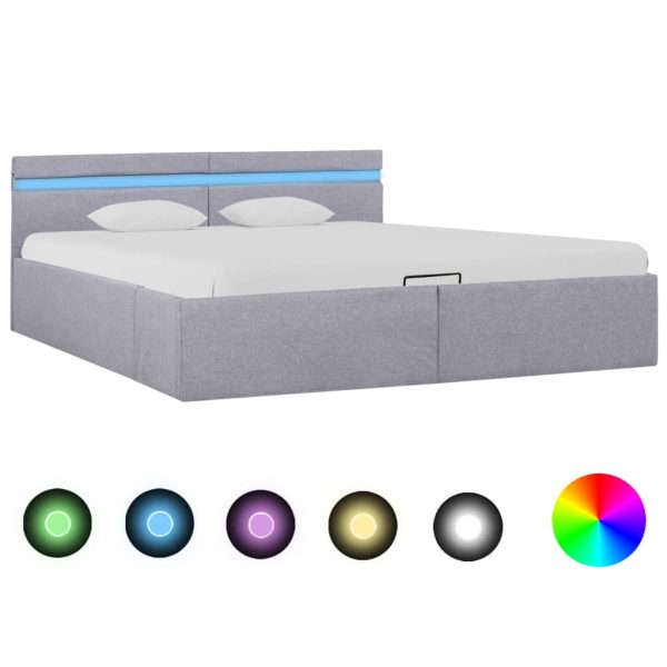 Hidraulični okvir za krevet LED svjetlosivi tkanina 180x200 cm
