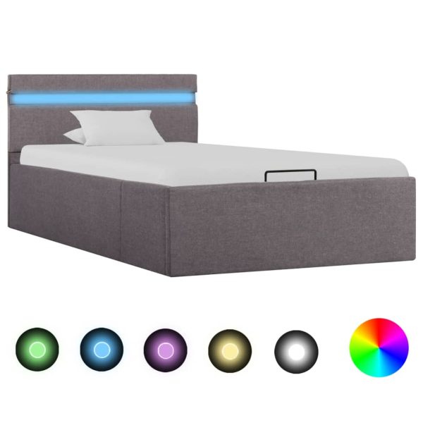 Hidraulični okvir za krevet tkanina LED smeđe-sivi 100 x 200 cm